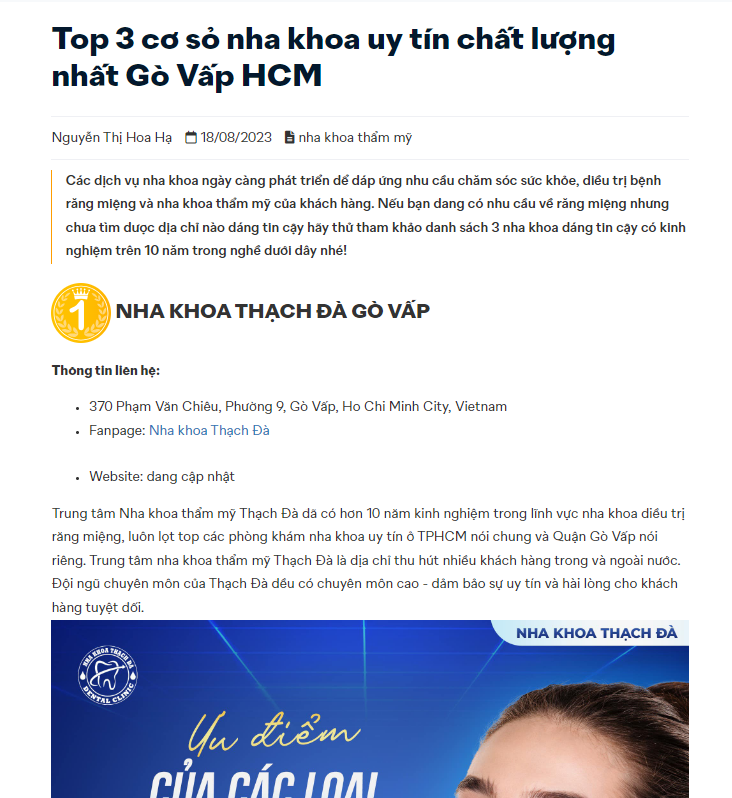 NHA KHOA THẠCH ĐÀ